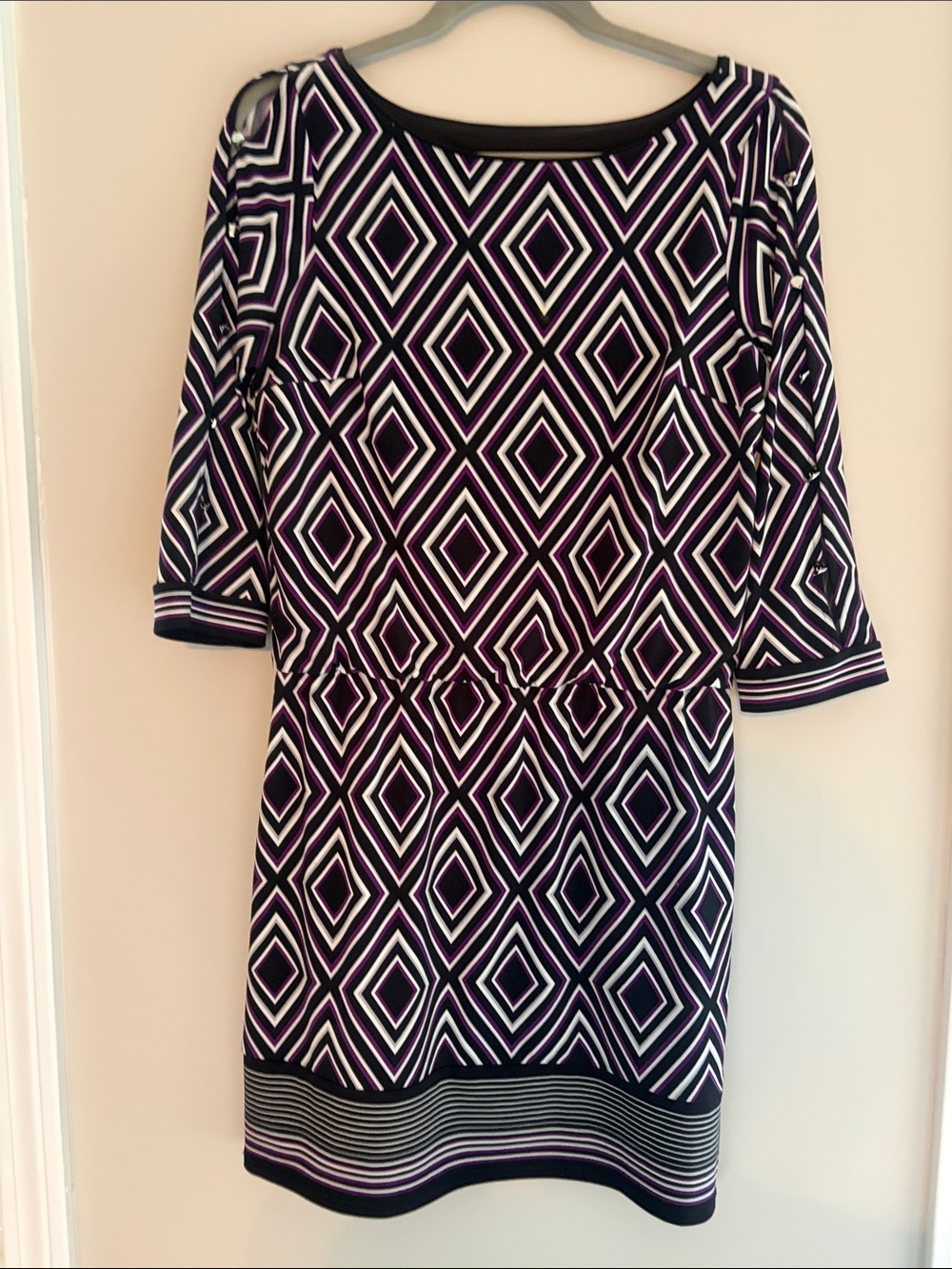 White House Black Market Black, Purple & White Geometric Midi Dress